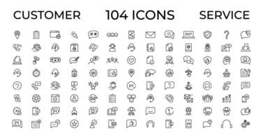 Customer service icon set. Containing customer satisfied, assistance, experience, feedback, operator and technical support icons. Thin outline icons pack. vector