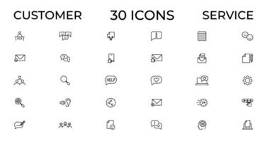 Customer service icon set. Containing customer satisfied, assistance, experience, feedback, operator and technical support icons. Thin outline icons pack. vector