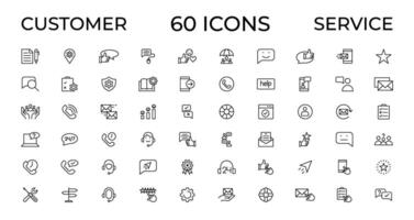 Customer service icon set. Containing customer satisfied, assistance, experience, feedback, operator and technical support icons. Thin outline icons pack. vector