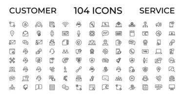 Customer service icon set. Containing customer satisfied, assistance, experience, feedback, operator and technical support icons. Thin outline icons pack. vector