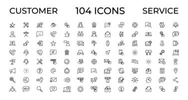 Customer service icon set. Containing customer satisfied, assistance, experience, feedback, operator and technical support icons. Thin outline icons pack. vector