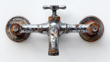 Close-up of silver faucet in the bathroom with splashing water photo