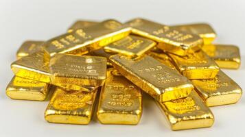 Gold bars isolated on white background. Financial concept. photo