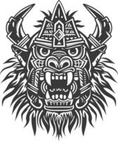 tribal animal head using Aztecs style design with engraving style vector