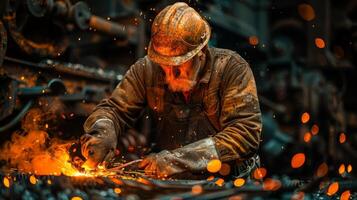 Technician welding steel There were sparks flying. photo