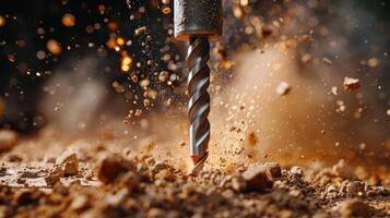 Close-up image of drilling and digging the ground with a power-saving machine. photo