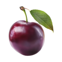 Plum fruit with a leaf on Transparent Background png
