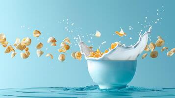 Healthy breakfast concept with banana and corn flakes photo