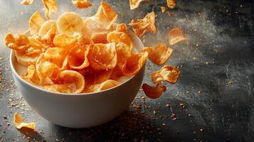 Healthy breakfast concept with banana and corn flakes photo