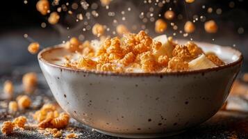 Healthy breakfast concept with banana and corn flakes photo