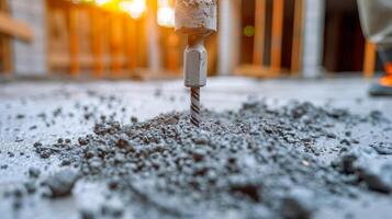 Close-up image of drilling and digging the ground with a power-saving machine. photo