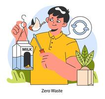 Conscious consumption. Character with eco-friendly life-style. vector