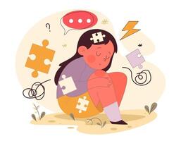 Mental problems of a child. Unhappy neglected little girl. Kid vector