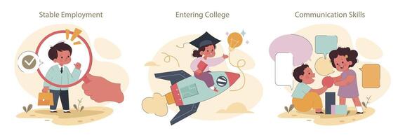 Engaged or committed fatherhood set. Childhood with father' involvement. vector