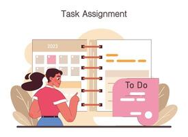 Delegation. Task assignment and control. Leader or manager transferring vector