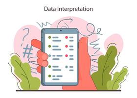 Interpretation. Data literacy. Information understanding, analysis vector