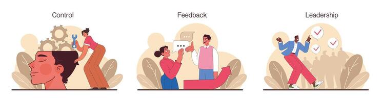 Delegation set. Task assignment and control. Leader or manager transferring vector