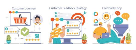 Customer feedback set. Consumer reviews public exchange. Sharing vector