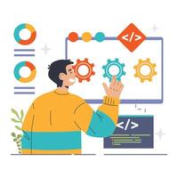 Software development. Coding, back-end and front-end engineering vector
