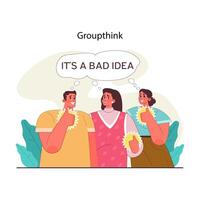Peer pressure concept. Three individuals supporting a questionable vector
