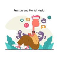 Peer pressure. Distressed man pressed down with finger and angry reactions vector