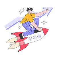 New business launching. Man starting and developing a new start-up vector