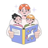 Father and children relationship. Characters spending time vector