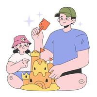 Father and daughter relationship. Dad and kid relaxing on the beach vector