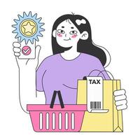 Loyalty program application. Woman holding a smartphone. vector