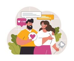 Gratitude. Grateful and thankful characters. Couple expressing or sharing vector