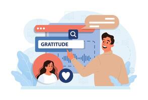 Gratitude. Grateful and thankful character. Man sharing appreciation vector