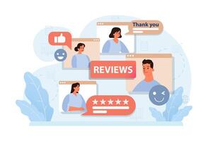 Positive review and customer gratitude. Grateful and thankful clients vector