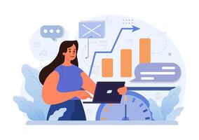 Business processes optimization. Productive employee analyzing vector