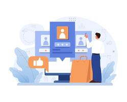 E-store and e-commerce. Entrepreneur selling goods and gaining profit vector