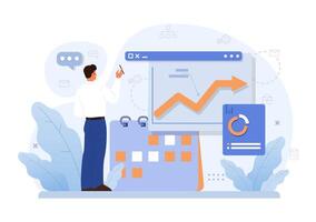 Business processes optimization. Productive employee analyzing vector
