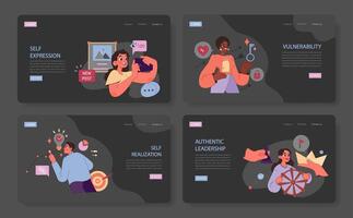 Authenticity nighmode or darkmode web banner or landing page set. vector