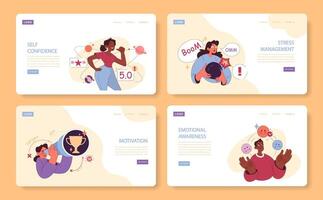 Emotional intelligence web banner or landing page set. Soft social vector