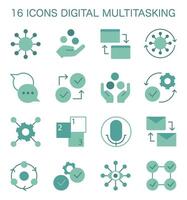 Digital multitasking icons set. Effectiveness and competence, media vector