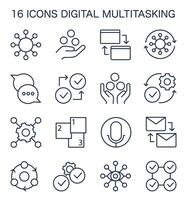 Digital multitasking icons set. Effectiveness and competence, media vector
