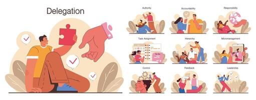 Delegation set. Task assignment and control. Leader or manager transferring vector