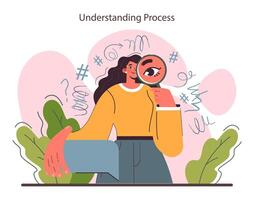 Interpretation. Data literacy. Information understanding, analysis vector