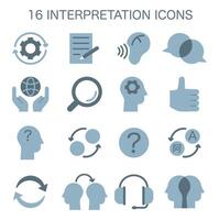Interpretation icons set. Data literacy. Information understanding, analysis vector