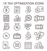 Tax optimization icon set. Simple symbols of financial efficiency, vector