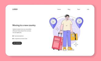 Man moving in to another country web banner or landing page. vector