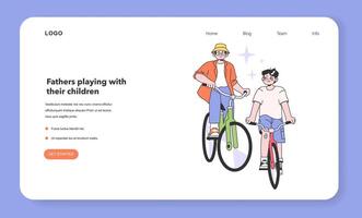 Father and son relationship web banner or landing page. Family riding vector