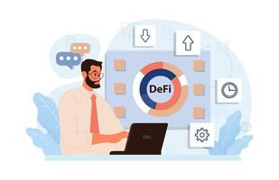 DeFi, decentralized finance. Smart distributed ledger vector