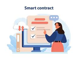 DeFi, decentralized finance. Digital smart contract, electronic document. vector