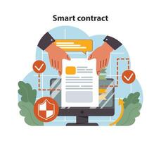 DeFi, decentralized finance. Digital smart contract, electronic document. vector