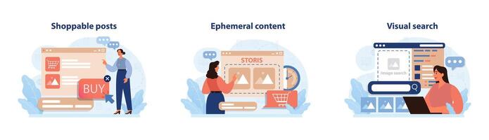 Digital marketing set. Marketing strategy development innovative techniques, vector