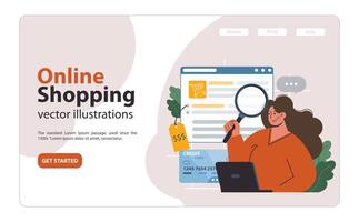 E-commerce set. Online shopping, character purchasing goods on a website vector